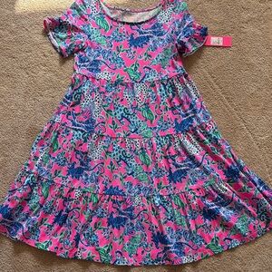 Lilly Pulitzer Jodee Dress Plumeria Pink Untamed with Hearts Pink and Blue